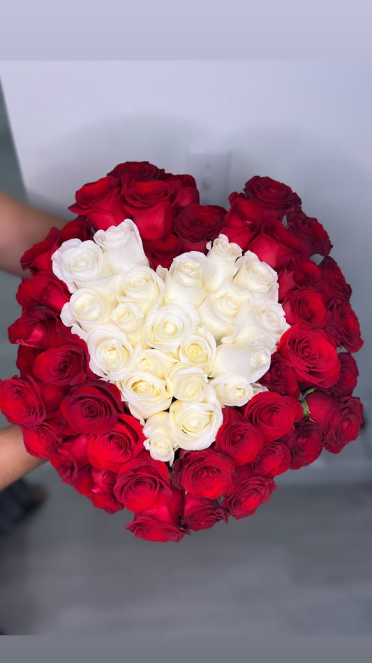 White Heart Bouquet- Fresh Roses