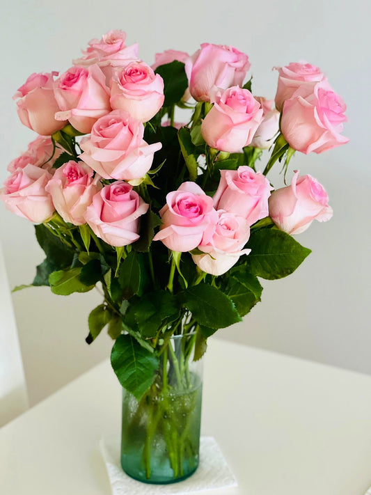 Pink Roses Vase Bouquet - Fresh Roses